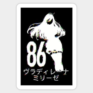 ES18 Glitch Lena / Handler One 86 Eighty Six Dope Black and White Anime Girls Characters Minimalist Silhouette Wallpaper with Vladilena Milize Japanese Kanji Letters x Animangapoi August 2023 Sticker